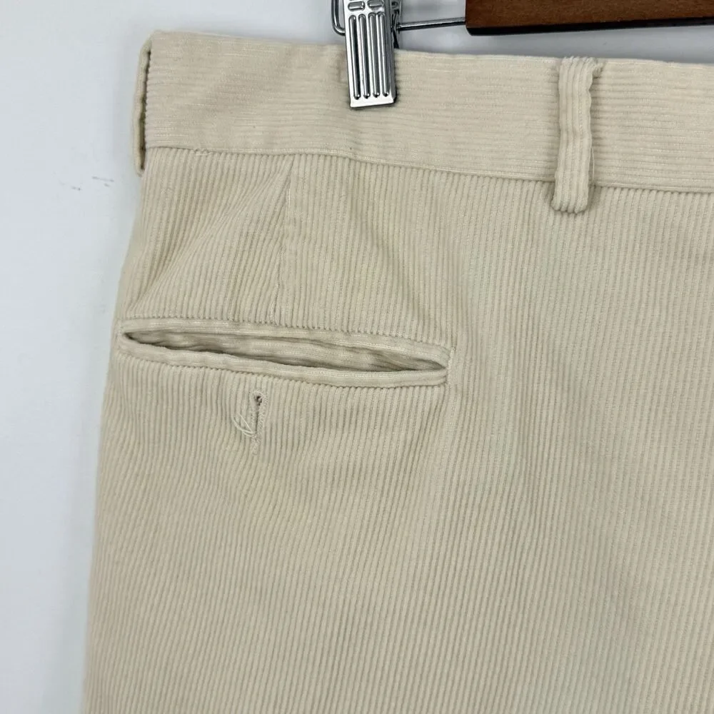 VTG Jos. A. Bank Mens Pants Beige Corduroy Straight Cuffed Pleat Chinos Size 35 - Picture 6 of 15